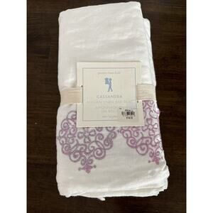 NEW Pottery Barn Kids Cassandra Belgian Linen Embroidered PINK Bed Skirt TWIN